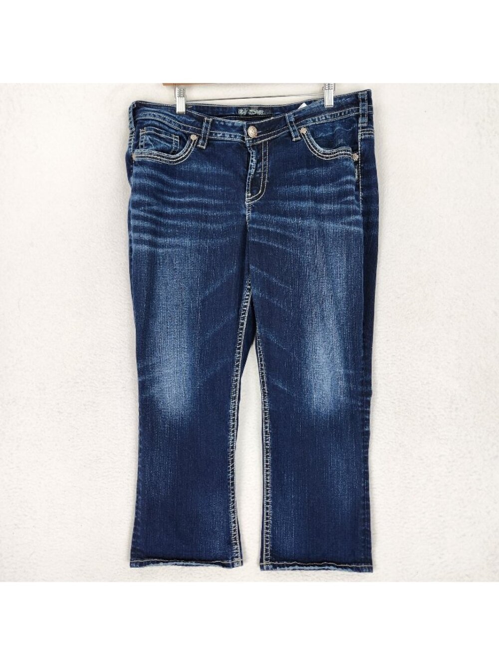 Silver Jeans Womens 16 Blue Suki Mid Rise Fluid Capri Cropped Stretch Denim